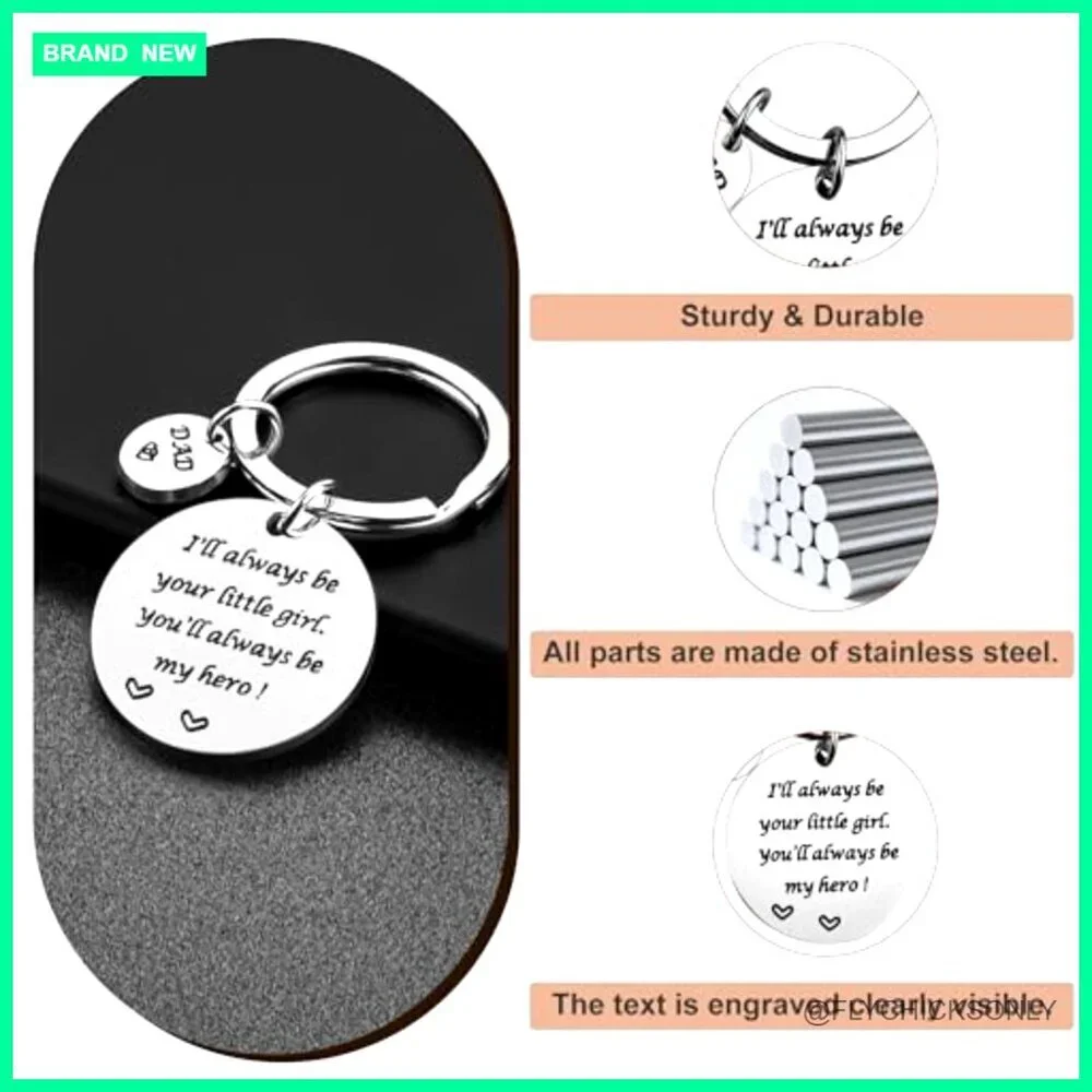 Stainless Steel Father Daughter Keychain, Hero Dad Gift for Birthday Christmas